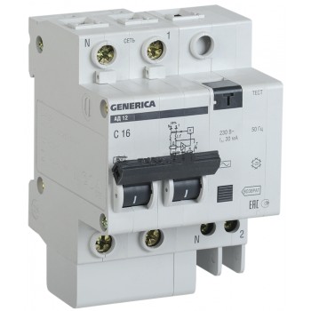 Выключатель автоматический дифференциального тока  Generica АД12 10А 30мА С 2п